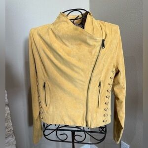 WILLOW & ROOT Gold Faux Suede Jacket with zippers and Laces, EUC!